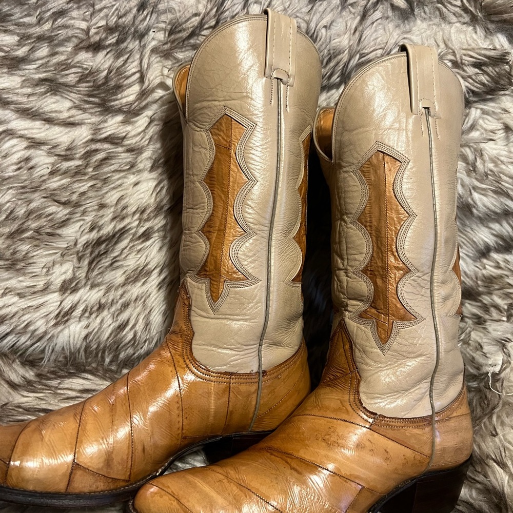 Nocona Tan and Cream Men's EEL & Leather western cowboy Boots 8.5 D - Picture 7 of 15